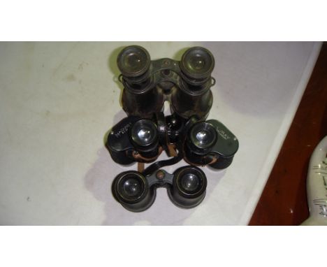 3 x vintage pairs of binoculars including Wray 8 x 30, Key Lens Co. and one other
