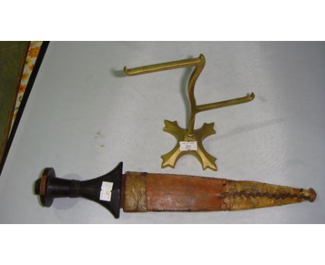 Vintage East African arm dagger & brass stand