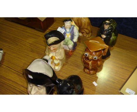 Assorted decorated china including Sylvac & Melba China Cat, assorted Toby jugs etc.
