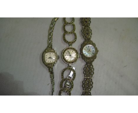 3 x vintage maracasite set ladies evening watches