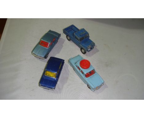 Vintage toy cars including Corgi Land Rover, Hillman Imp, Austin A60, Rover 2000 (Play worn condition)