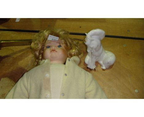 Vintage Knightsbridge Collection bisque head doll & Unicorn ornament