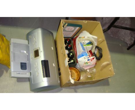 Indoor bowls, HP printer & ink, glass ship decanter,  etc.