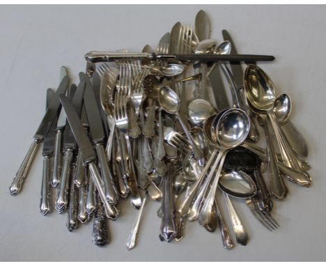 Cooper rothers and Sons, a canteen of silver flatware and cutlery, dinner and side knives, dinner and salad forks, soup, tabl