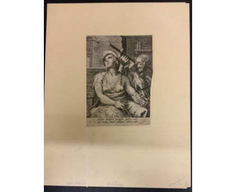 MOUNTED EARLY PRINT OF CORNELIS DREBBEL AFTER A DESIGN BY HENDRICK GOLTZIUS