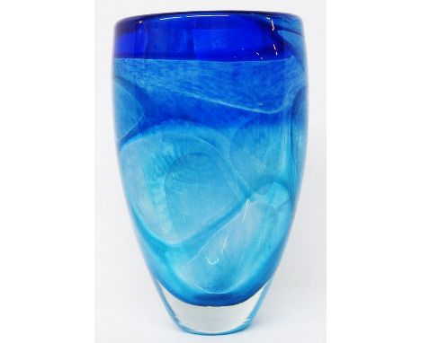 A Siddy Langley art glass vase with internal enamel lily pad decoration - signed and dated 2010