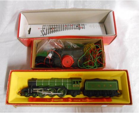 A boxed Triang Hornby R855 LNER Flying Scotsman locomotive (leaflet missing) - sold with a selection of Hornby track and acce