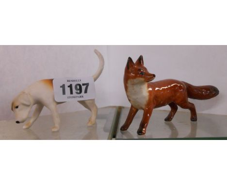 A Beswick model of a fox - sold with a similar matt glazed hound