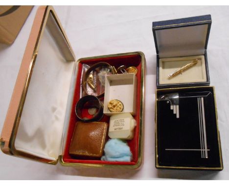 A selection of collectable items including silver coinage, RAF wings badge, etc. and an Art Deco magic cigarette case and lig