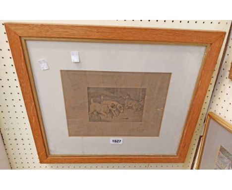 Frank Palou: an oak framed monochrome etching entitled Rough and Ready within a cartouche border