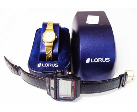 A boxed Lorus ladies gold tone quartz wristwatch - sold with a vintage Casio Lap Memory 30 digital wristwatch on replacement 