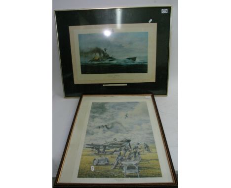 A Robert Taylor First Edition print titled 'The Last Moments of the H.M.S Hood' signed by survivor Ted Biggs and a John Broad