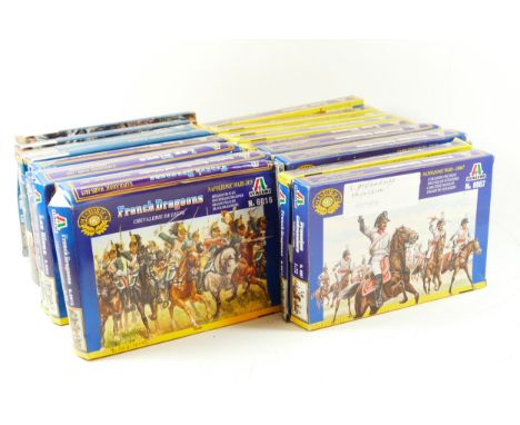 Twenty model kits, by Italeri, infantry, 1:72 scale, to include Scots Greys (6001), Les Bleus (6002), French Dragoons (6015),