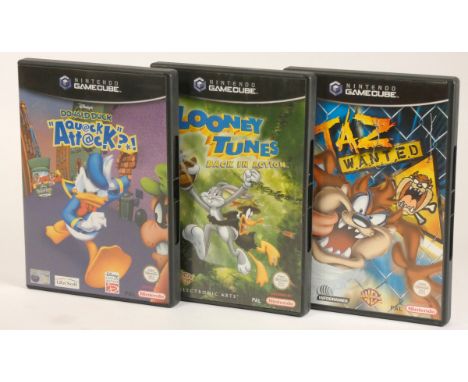 Three Nintendo Gamecube games, cased, to include Looney Tunes Back In Action (no manual), Donald Duck Quack Att@ck?! (manual)