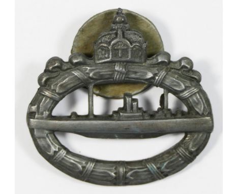 WWI Imperial German Kaiserliche Marine U-boat Badge, by Walter Schot, button attachment by T. Filipski, 437mm 