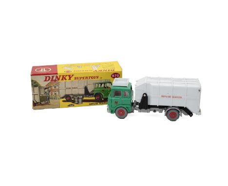 Vintage boxed Dinky Supertoys Refuse Wagon with fore and aft tipping action, No.978. Green and white colour way.