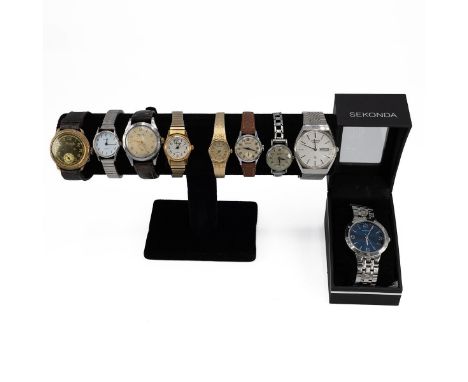 Group of vintage watches, including: Citizen Quartz; Sekonda quartz x2 ; Rotary Super Sports manual wind; Services Marine man