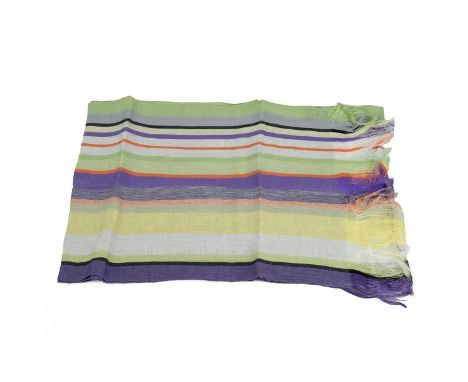 Asprey of London: a 100% Linen scarf incorporating multi-coloured stripes. 240cm x 38cm.