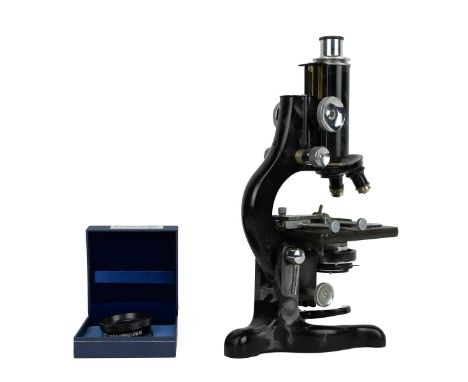 Vintage W. Watson &amp; Sons Ltd microscope, c1949. 'Service' model in box, with three extra lenses; together with a boxed Ei