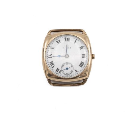 Omega watch of square form the circular white dial with Roman numerals and subsidiary seconds dial number 217895 Dennison wat