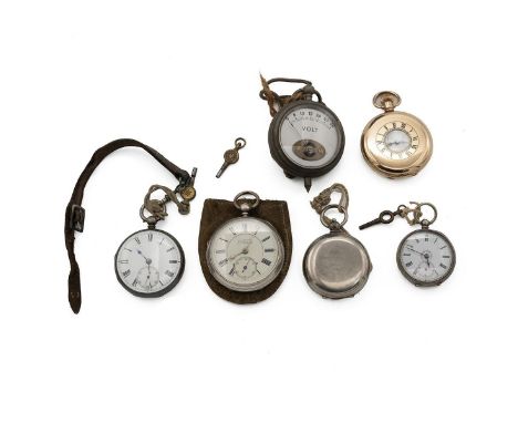 Three assorted silver pocket watches including continental, a gold plated half hunter pocket watch and a cased TERRASSE. W. C