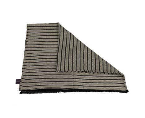 Asprey of London: a 100% silk scarf with black and grey chevron stripes. 160cm x 47cm.
