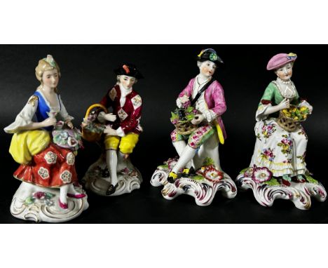 A mixed collection of continental porcelain figure groups, some in an 18th century style including musicians, gardeners, roma