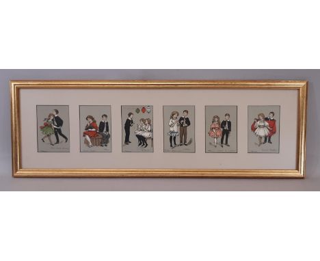 Set of Six Framed Ethel Parkinson Prints, to include: 'The first dance', 'Faint Heart', 'Which?', 'Who likes ices?', 'Come to