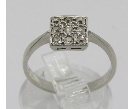 Art Deco platinum diamond set square panel ring, head 7 x 7mm approx, size M, 3.6g