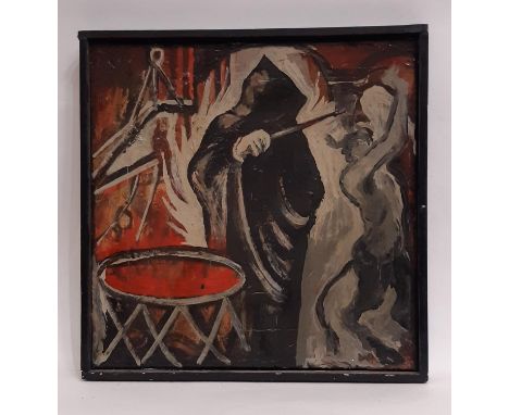 Estrella Carmona Ronzon (Mexican, 1962-2011) - 'Procesos Geologicos' (1991), oil on canvas, with artist's label attached vers