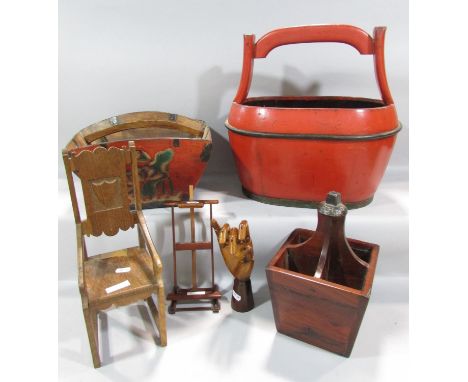 A mixed collection treen/decorative arts to include a contemporary artists anatomical hand model, labelled to underside ‘Per 