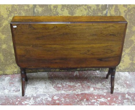 A good quality Victorian rosewood Sutherland tea table of usual form on bobbin supports, 95cm long x only 15cm wide when clos