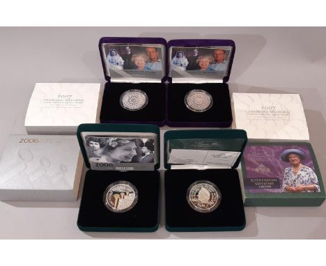 Two Piedmont silver proof crowns, 2007, another 2006 and 2000 silver proof Piedmont £5 (4) 