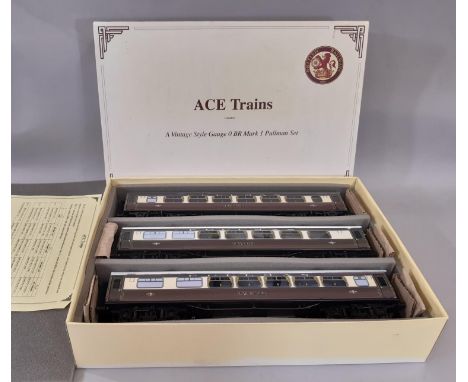 0 gauge boxed 3 coach set of BR Pullman coaches comprising Emerald, Falcon and Car N 336 by Ace Trains 