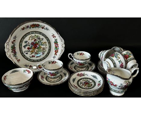 A Paragon ‘Tree of Kashmir’ six piece tea service, further selection of blue and white plates, oval platters, three Orchard G