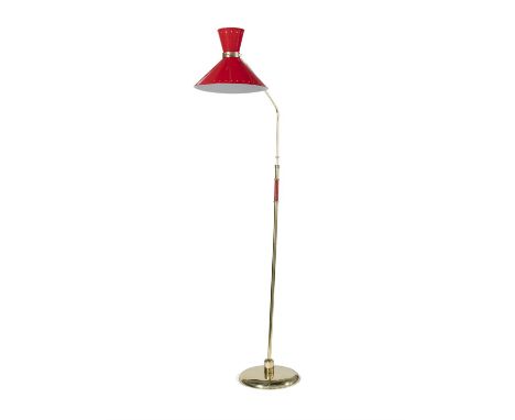 FLOOR LAMP A brass and enamel floor lamp attributed to Maison Mathieu, Italy, c.1950. 170cm(h)