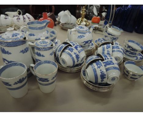 A blue and white gilt Cauldon part tea service 