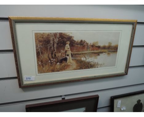 A print A Lady with sheepdog overlooking lake