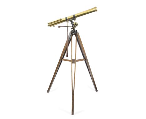 A William Wray 3-inch brass refracting telescope on stand,  English,  mid 19th century,signed WRAY LONDON, the tube with rack