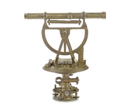 A George Adams brass theodolite, English,signed G. Adams London, the telescope supported by two brackets above racked half ci