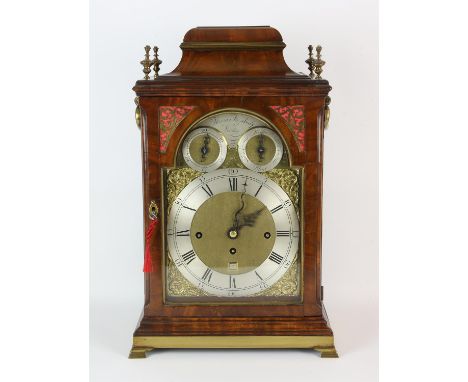 Amended estimate. George III mahogany bracket clock by Thomas Fazakerley  The case with bell form top and four brass finials,