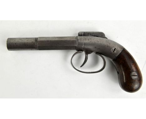Allen & Wheelock boot pistol with half round / octagonal twist off 9cm rifled barrel stamped ALLEN & WHEELOCK , the bar hamme