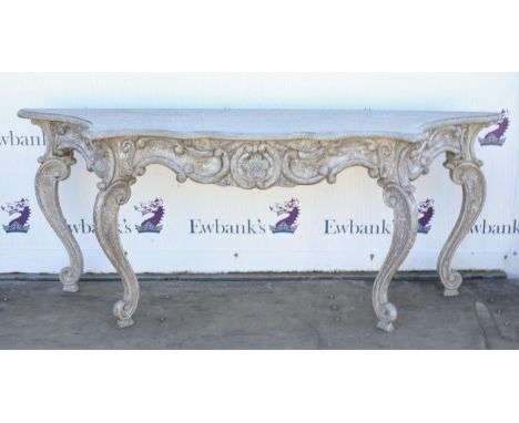 Eicholtz, a silvered wood and hardstone console table, French grey finish, 80cm high x 200cm wide x 50cm deep