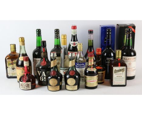 A group of vintage spirits, to comprise Benedictine (3), Cointreau (2), Tia Maria(1), Vat 69(1), Grand Marnier (1), Drambuie,