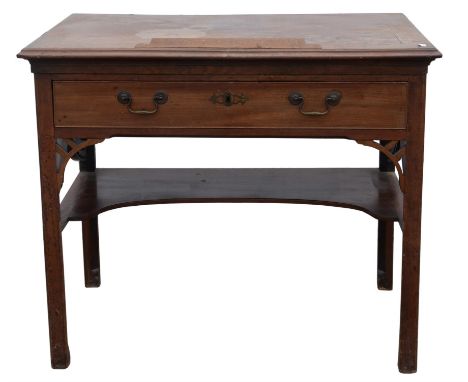 George III Chinese Chippendale style architects table, with hinged top supported on ratcheted brackets, with a fixed ledge an