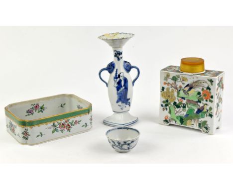 A Samson tea-caddy in the style of a Chinese famille verte original, the base  with mark 'Modele Samson', 14cm wide; together