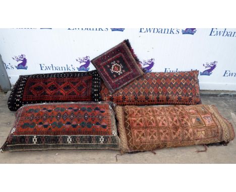 Five various Tekke Turkman saddle bags, late 19th/early 20th Century, adapted as cushions, various sizes, 38cm x 95cm (5)Cond