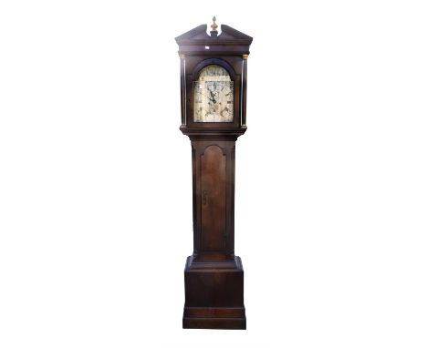 George III mahogany long case clock, by Charles Watts, Bourne, the hood with Greek key pediment above arched glazed door with