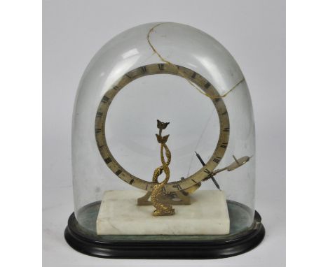 Schmalcalders Patent mantel clock, 19th Century, with Roman numeral silvered chapter ring, between two dolphin supports holdi