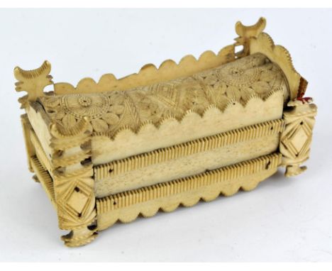 A French Prisioner-of-War rectangular games box containing a Cribbage Board and a set of Dominoes